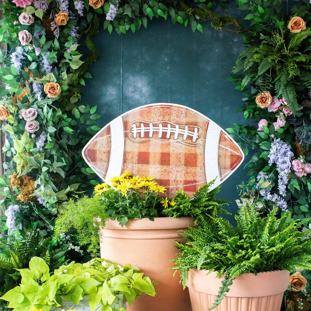 Brown Gingham Football Garden Stake
