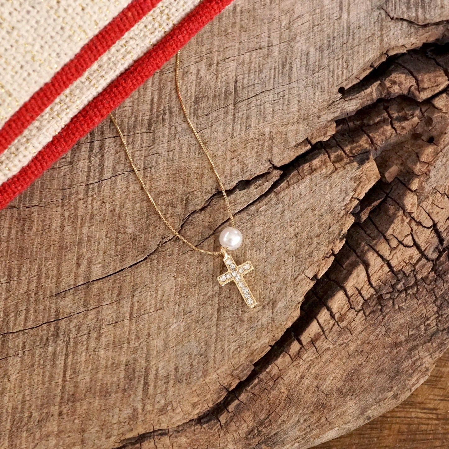 Dainty Cross and Pearl Necklace