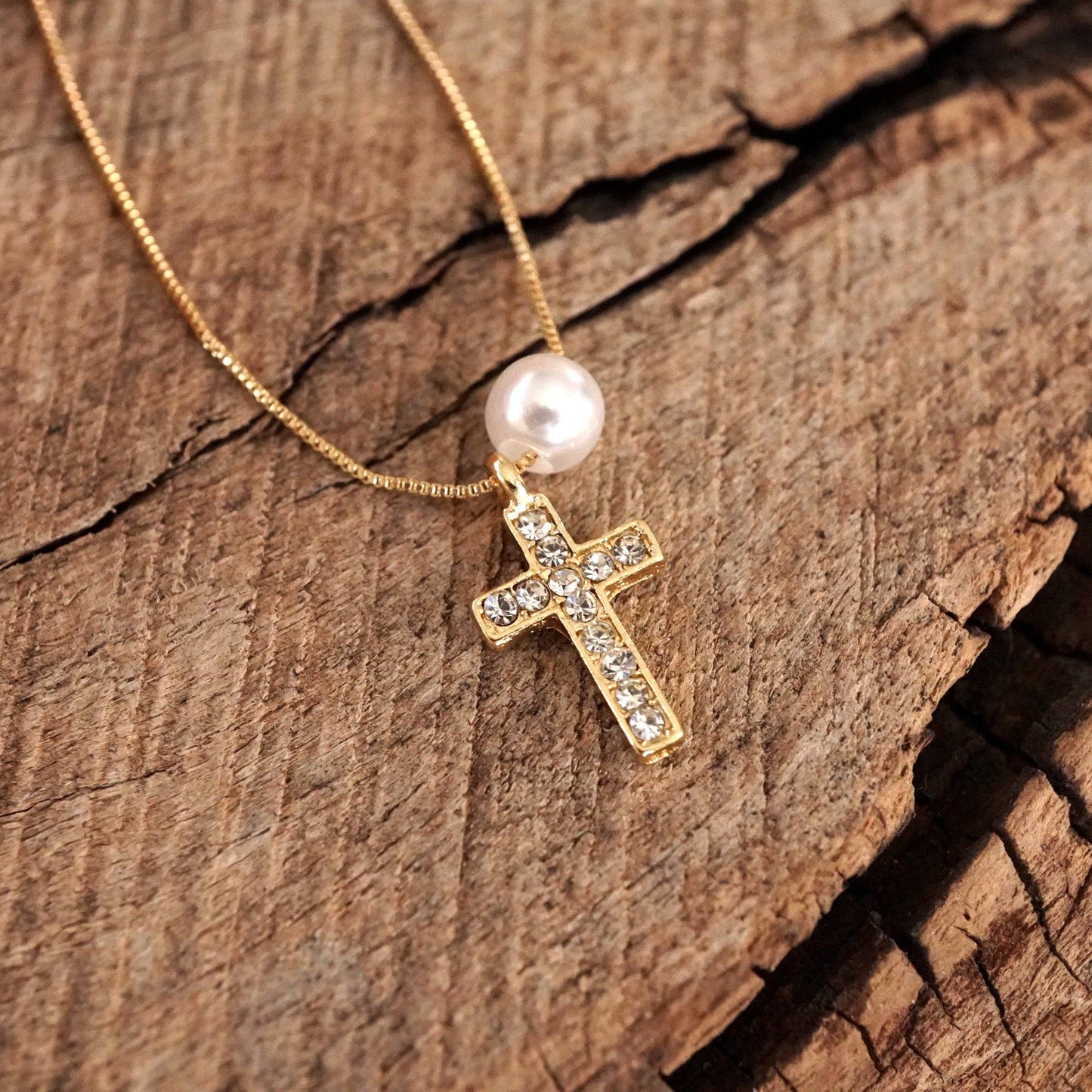 Dainty Cross and Pearl Necklace