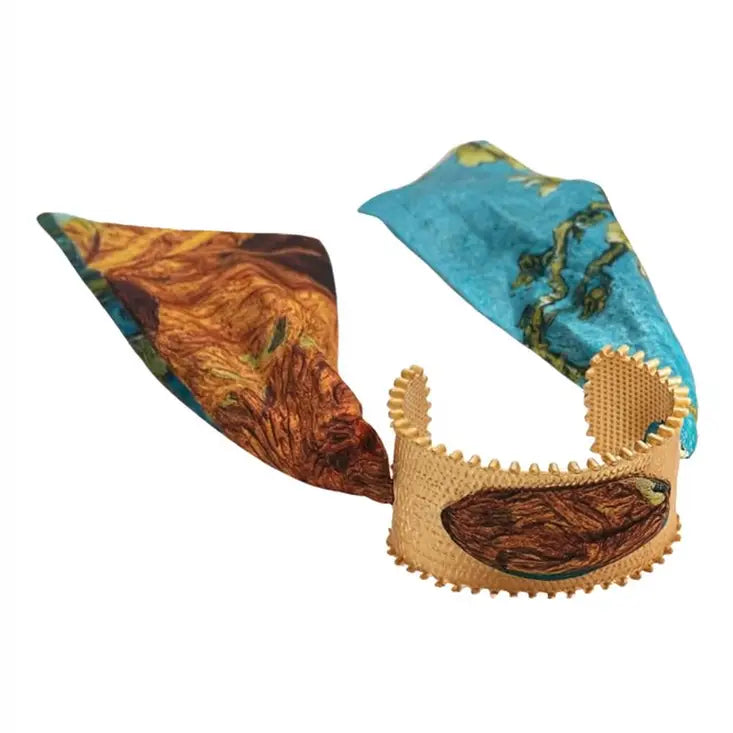 Blue & Brown Scarf Gold Cuff Bracelet