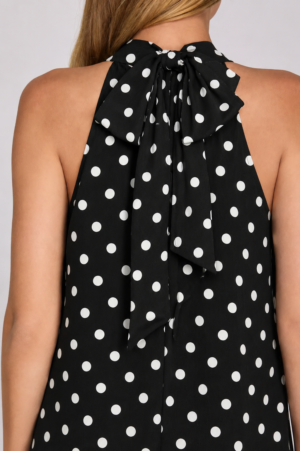 Black Polka Dot Halter Maxi Dress with Pockets