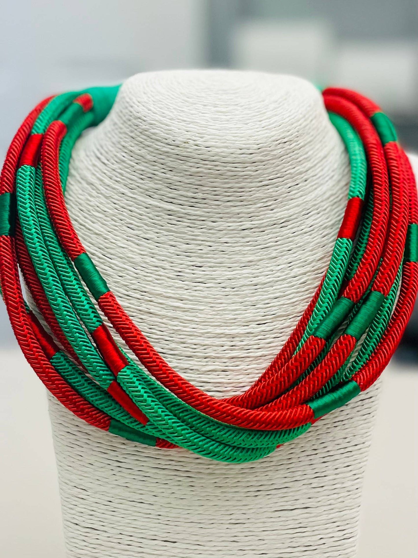 Slub 8-strand Necklace in Red & Green