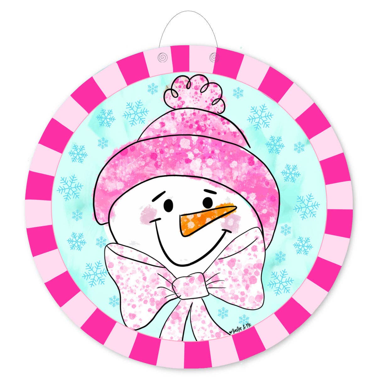 Pink Bow Frosty Door Hanger