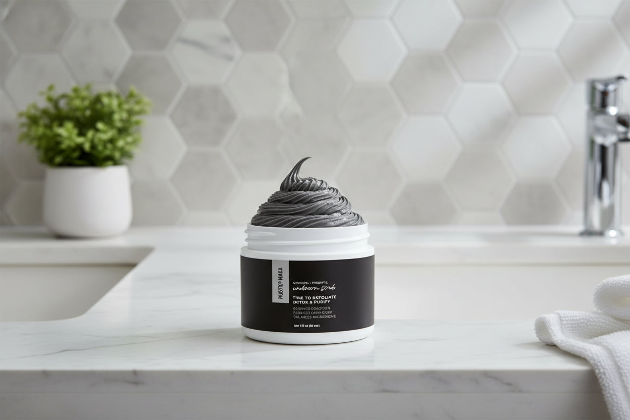 Rustic Maka Time to Exfoliate Charcoal + Prebiotic Underarm Scrub