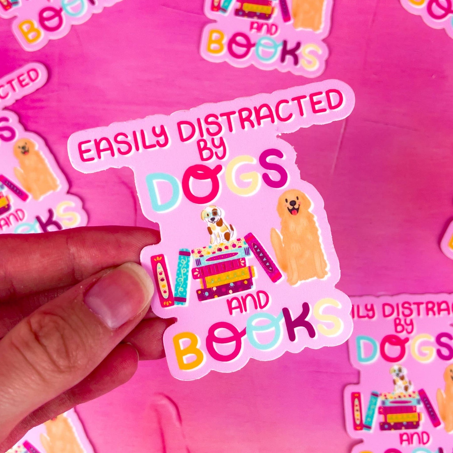 Easily Distracted by Dogs and Books Vinyl Sticker