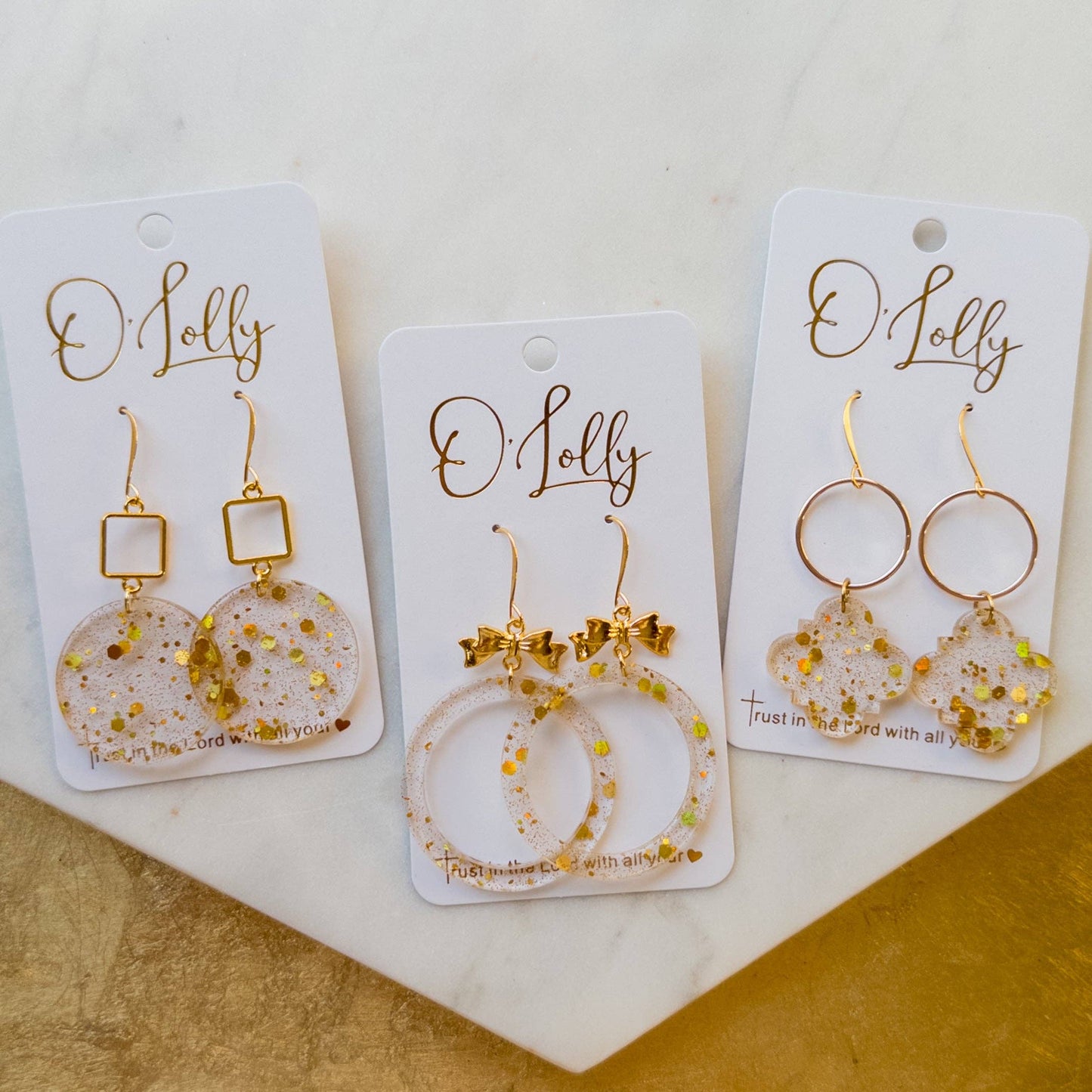 O'Lolly Gold Glitter Dangle Earrings