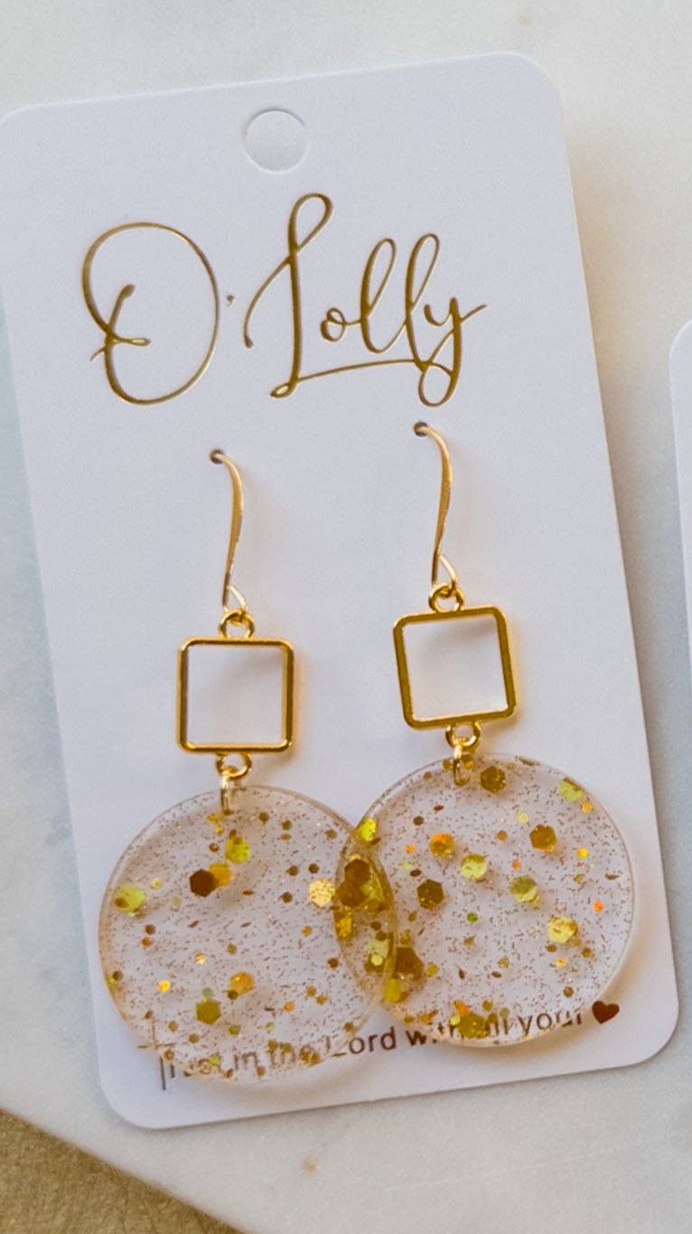 O'Lolly Gold Glitter Dangle Earrings