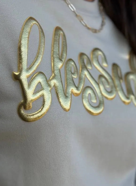 Blessed Metallic Puff Sweatshirt