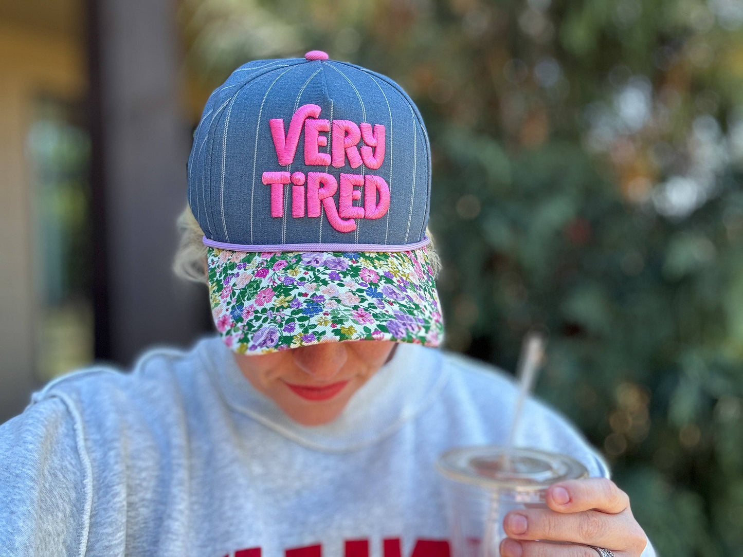 Embroidered "Very Tired" Baseball Cap β Blue Chambray Snapback Hat