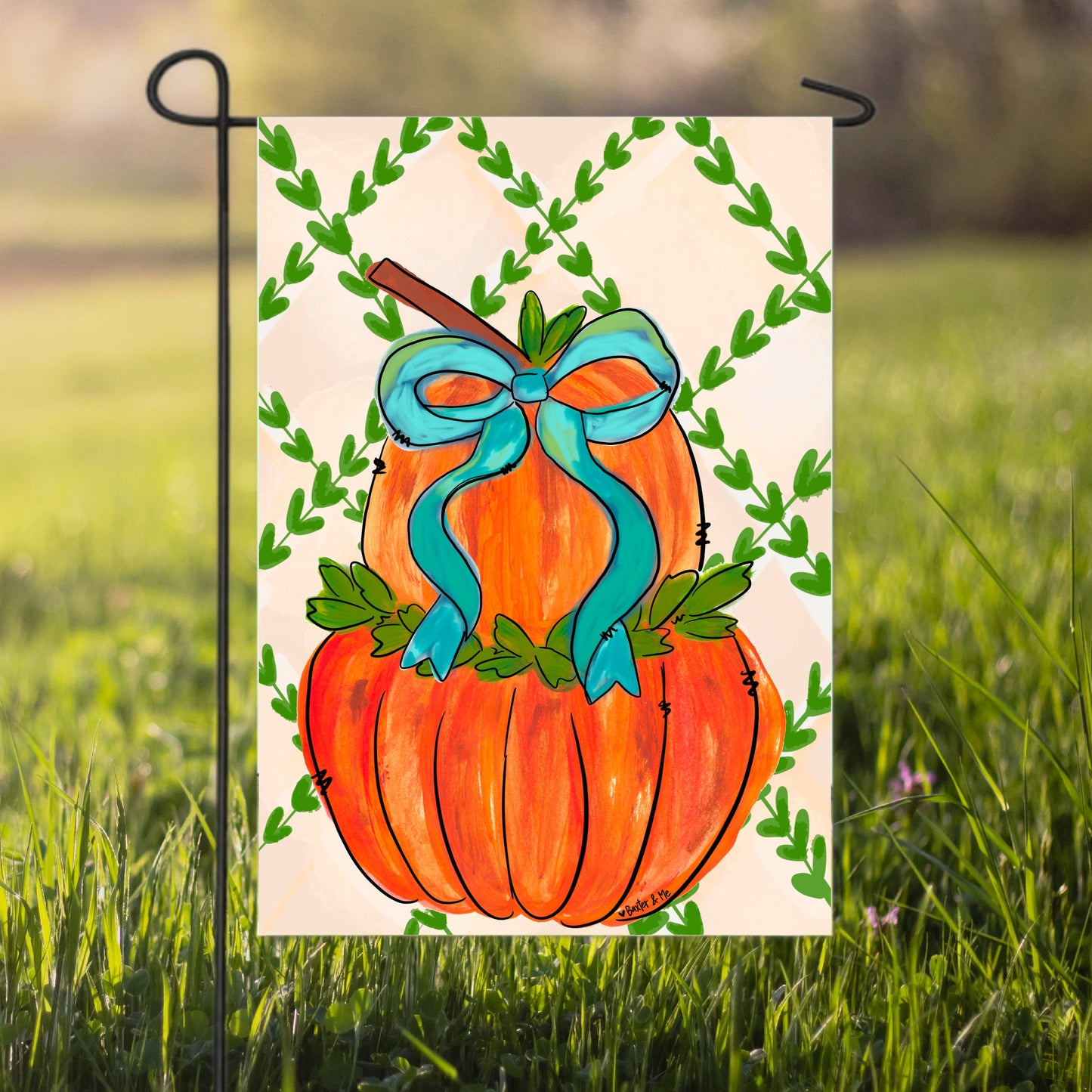 Stacked Pumpkin with Bow Garden Flag