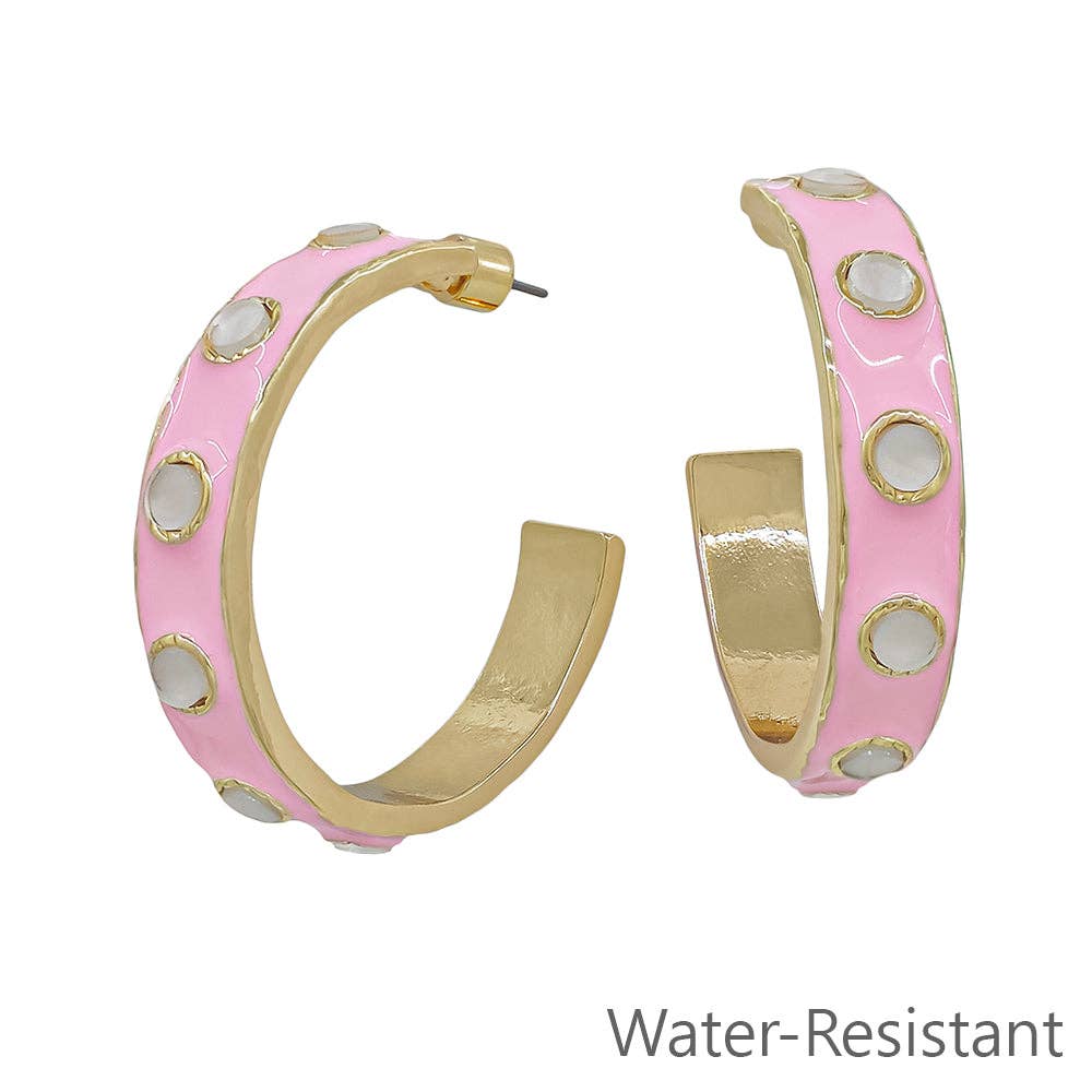 Pink & Cream Accent Hoop Earrings