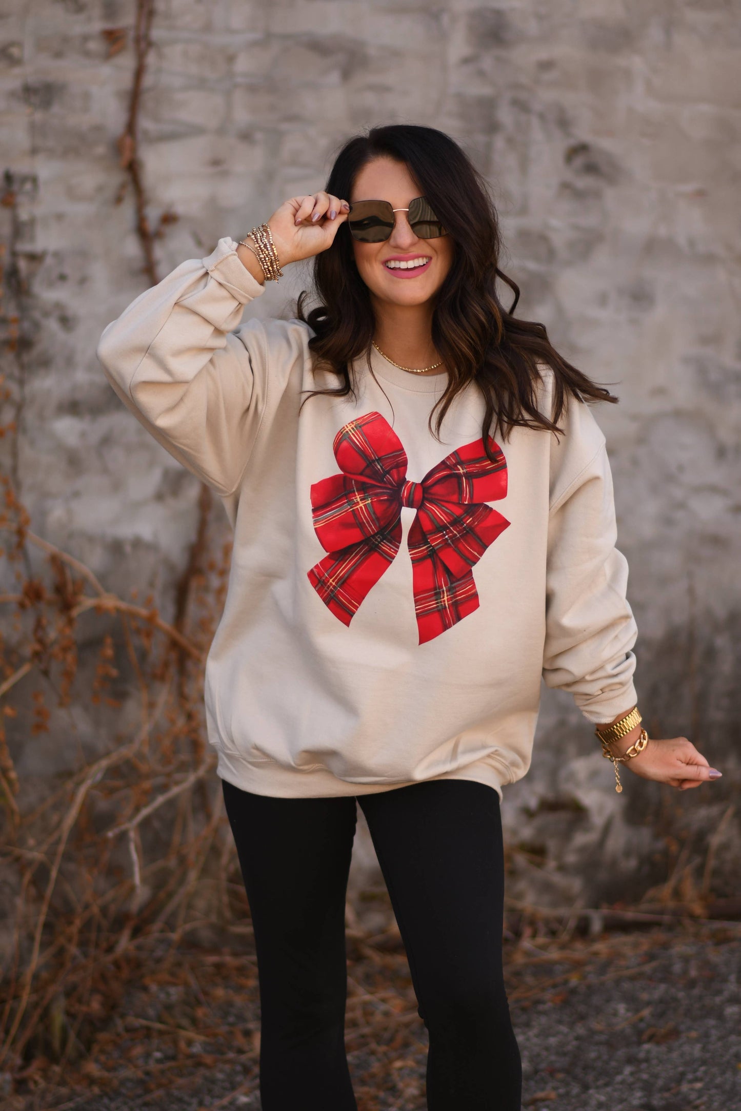 Plaid Holiday Bow Crewneck Sweatshirt