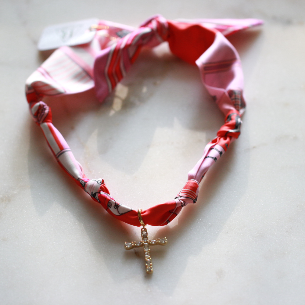 Pink Horse Pattern Scarf Necklace