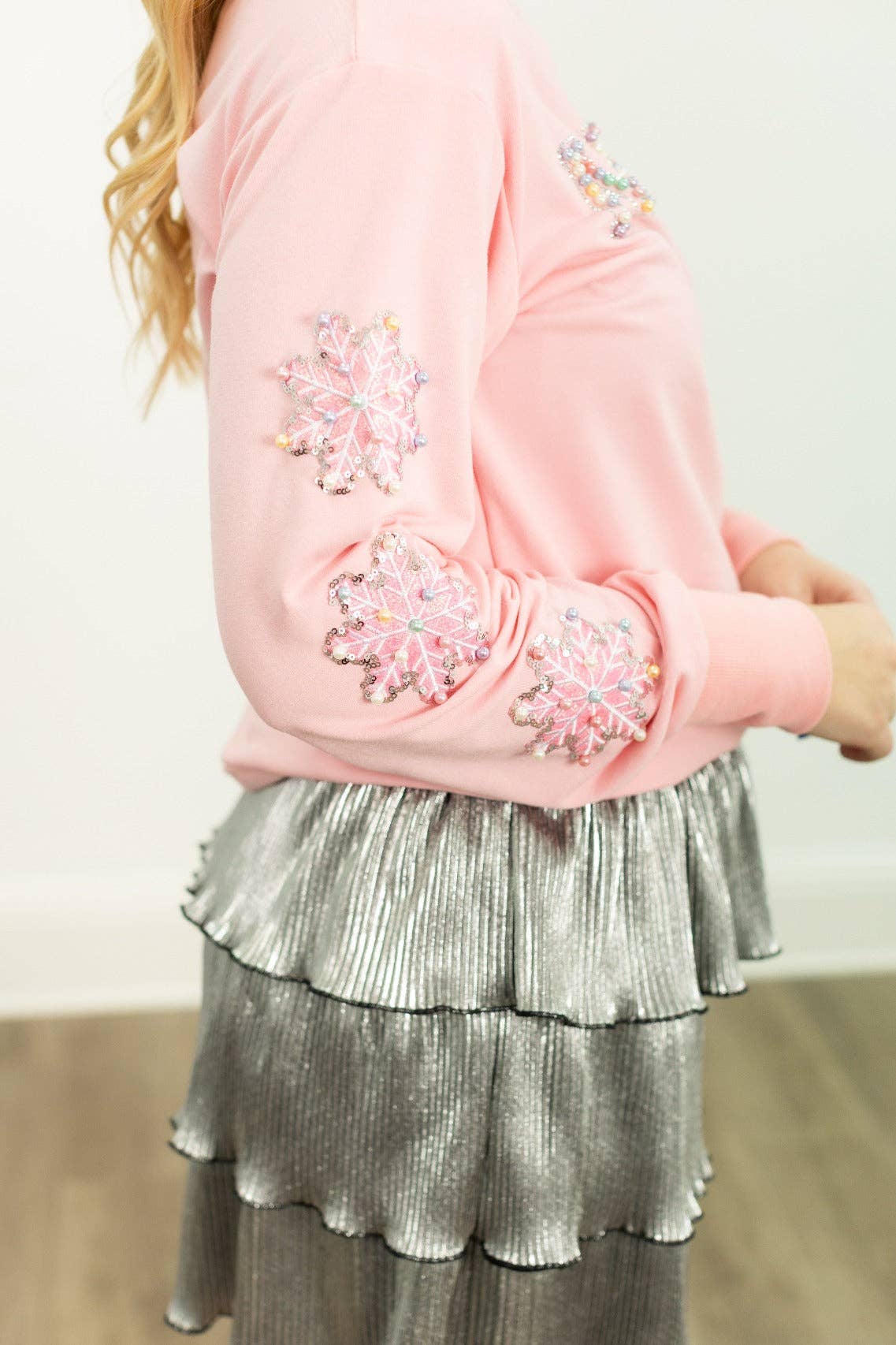 Embossed Pearl Merry Pink Sweatshirt