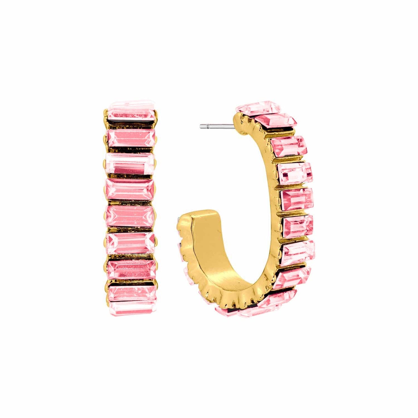 Pink Glass Crystal Hoop Earrings