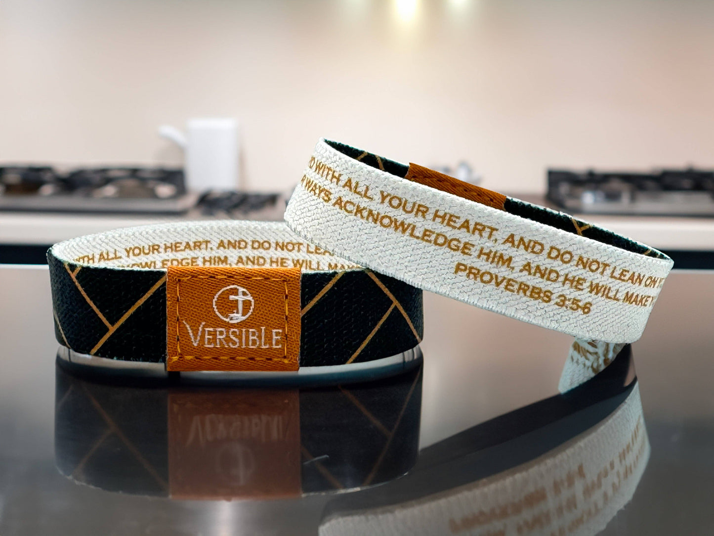 Versible Wristbands - Blue Herringbone / Proverbs 3:5-6