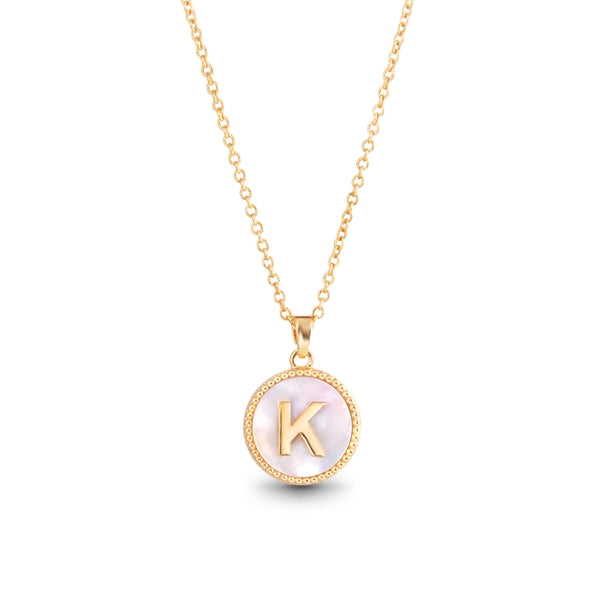 Gold Mother of Pearl Initial Necklace