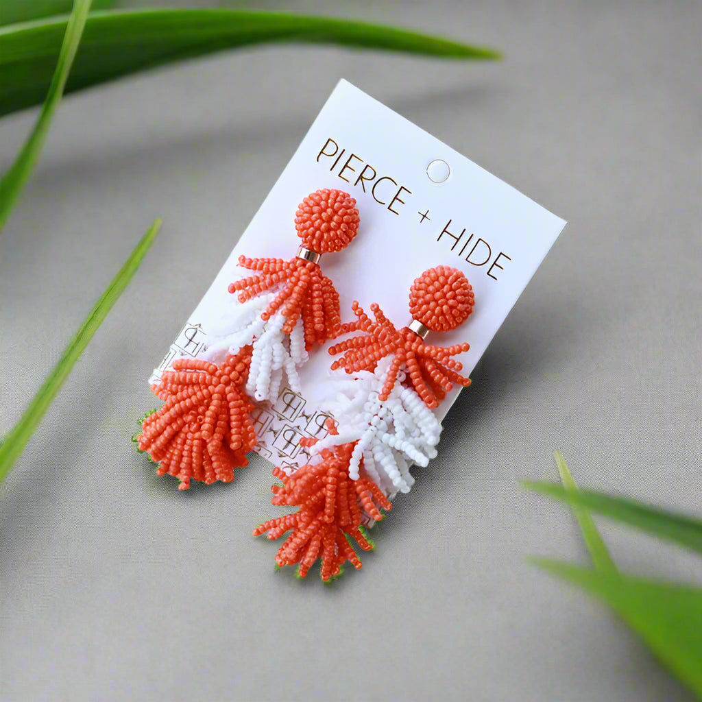 Orange + White Tassel Earrings