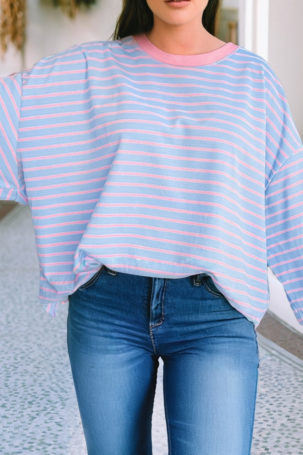 Oversize Stripe Blue & Pink Sweatshirt
