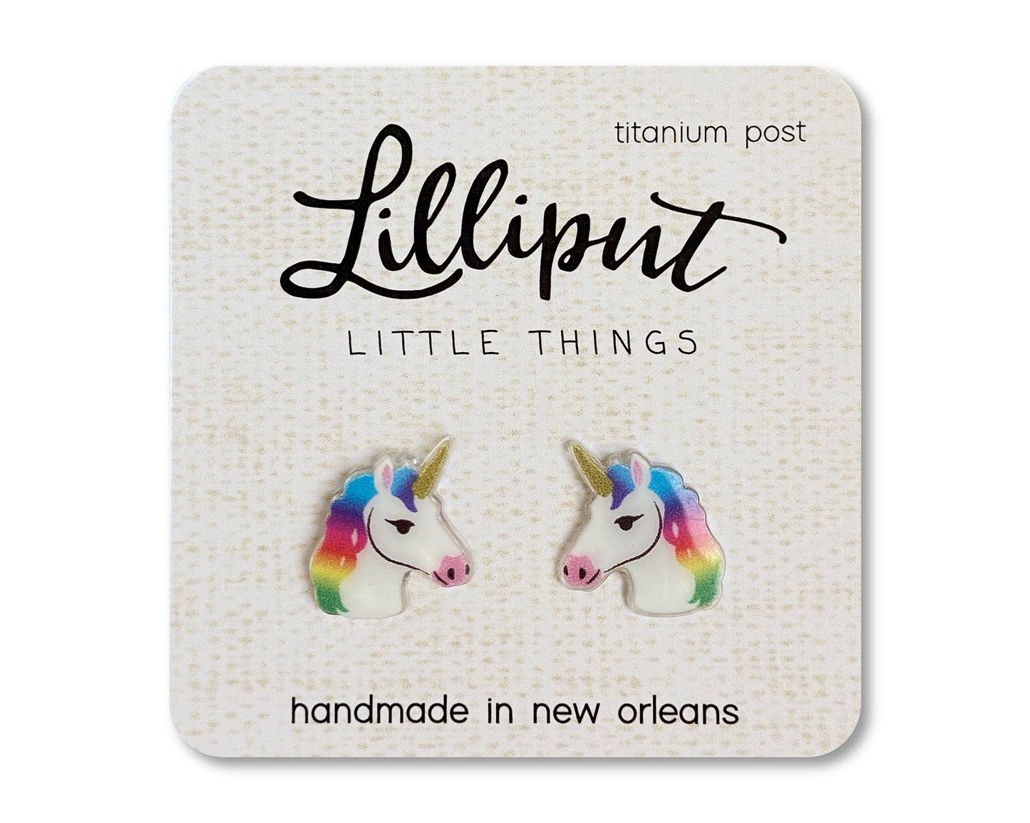 Lilliput Rainbow Unicorn Earrings – Hypoallergenic Novelty Stud Earrings
