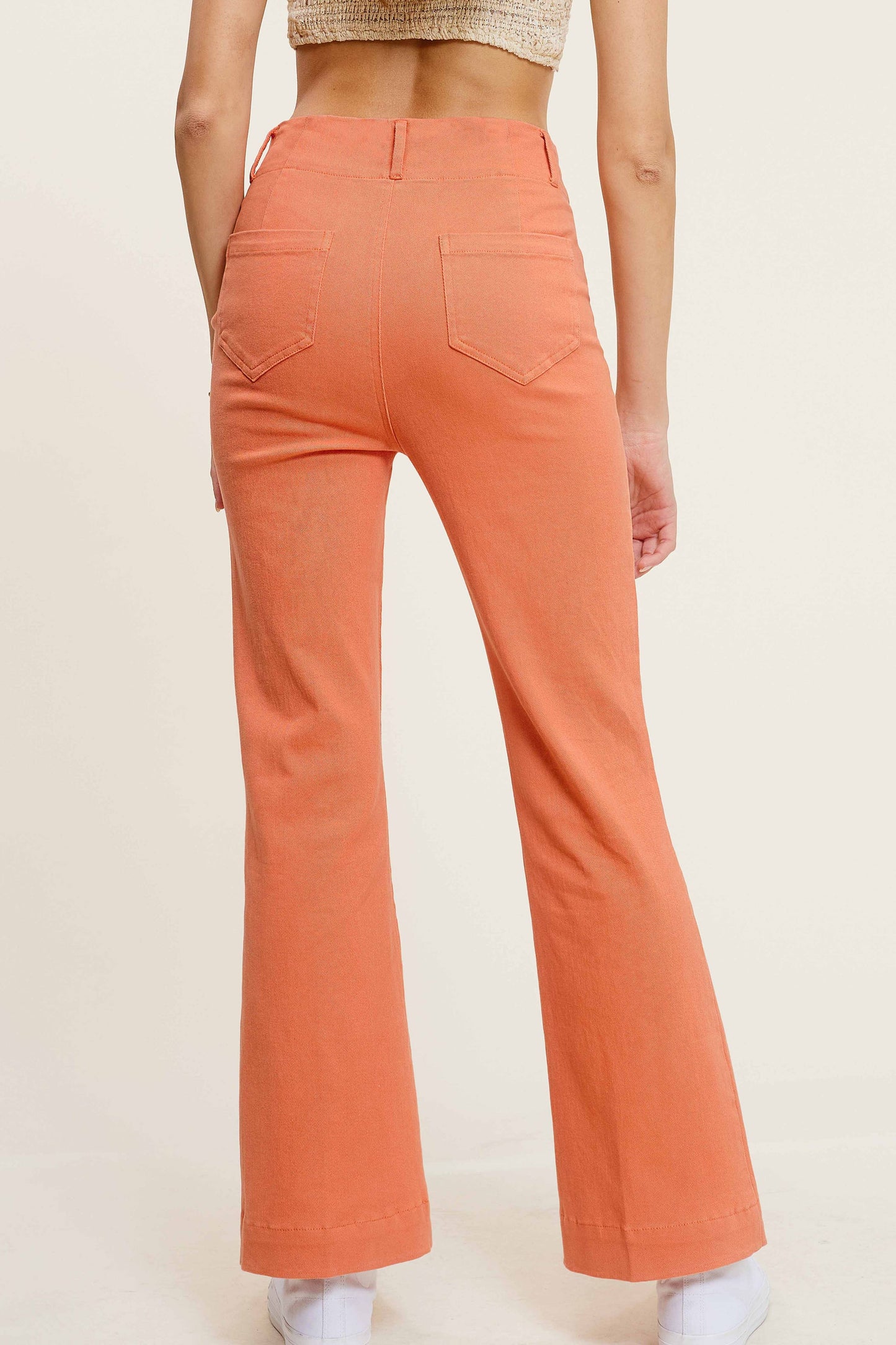 Soft Washed Stretchy High Waisted Wide Flare Pants