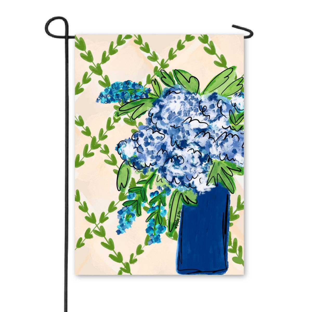 Hydrangea Blue Floral with Greenery Garden Flag