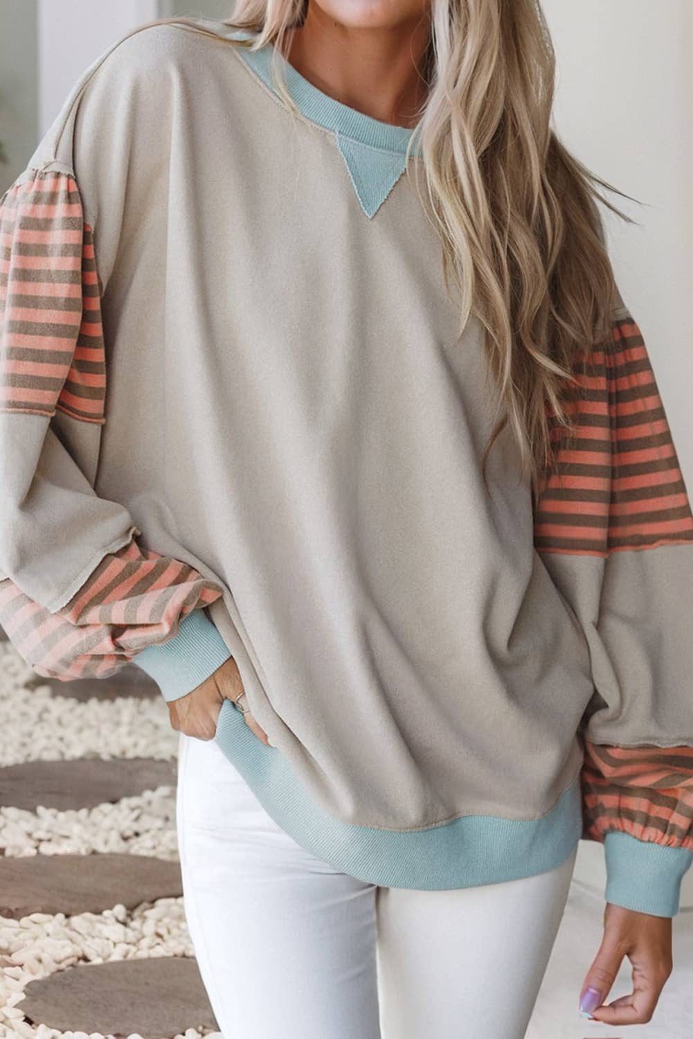 Striped Patchwork Drop Shoulder Sweatshirt