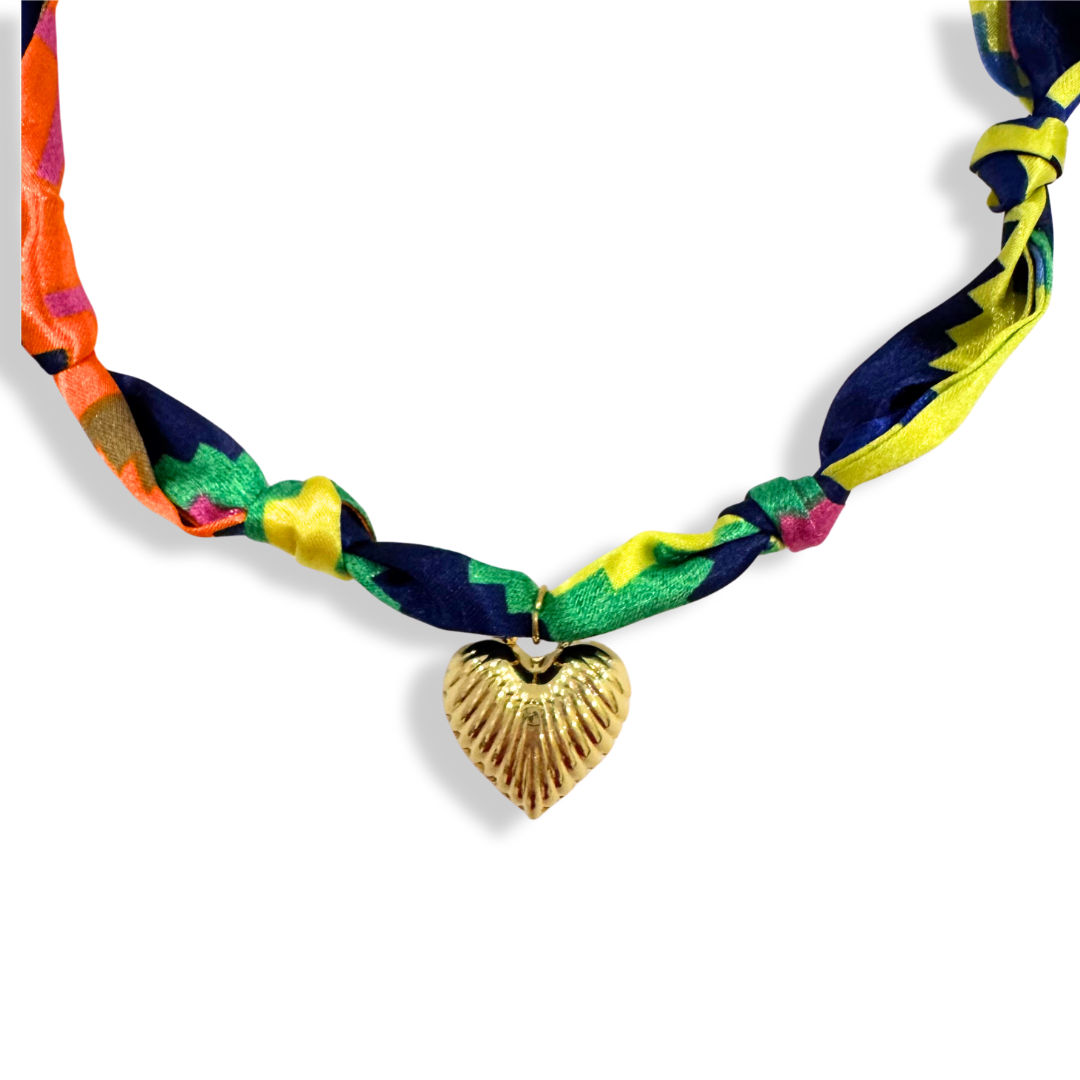 Colorful Aztec Heart Scarf Bandana Necklace