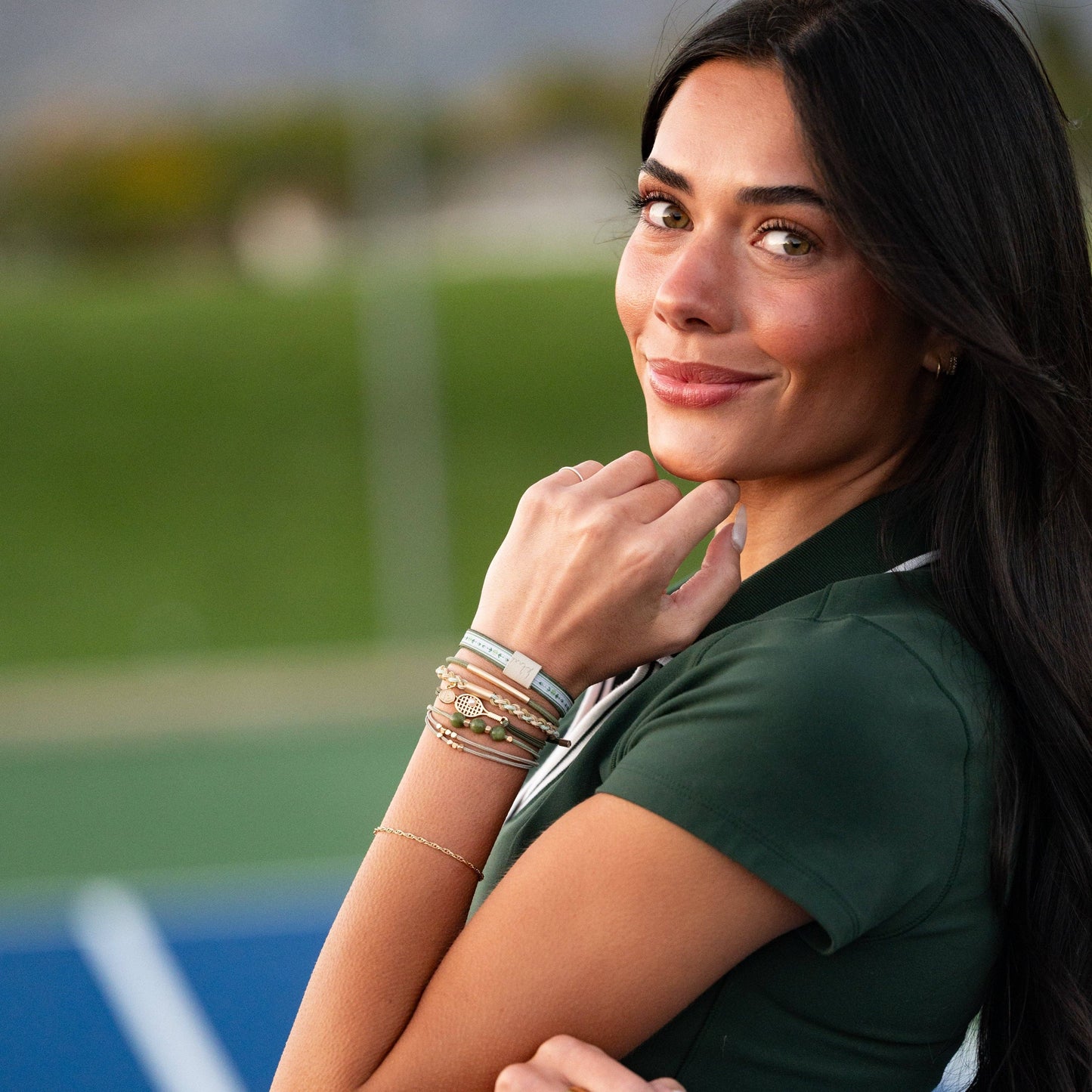 K’Lani Ace Green and Gold Tennis Racket Charm Hair Tie Bracelets