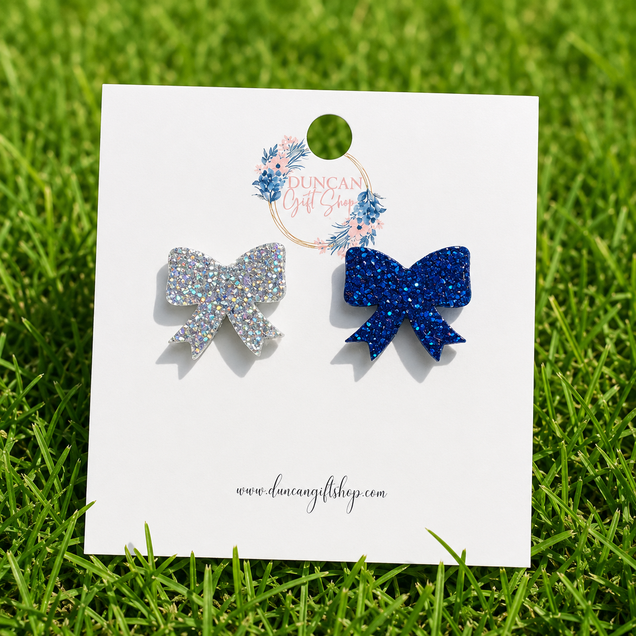 Blue & Silver Bow Stud Earrings