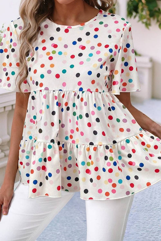 Colorful Polka Dot Babydoll Blouse