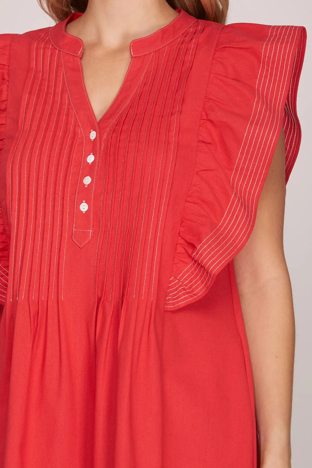 Lightweight red summer dress with pockets