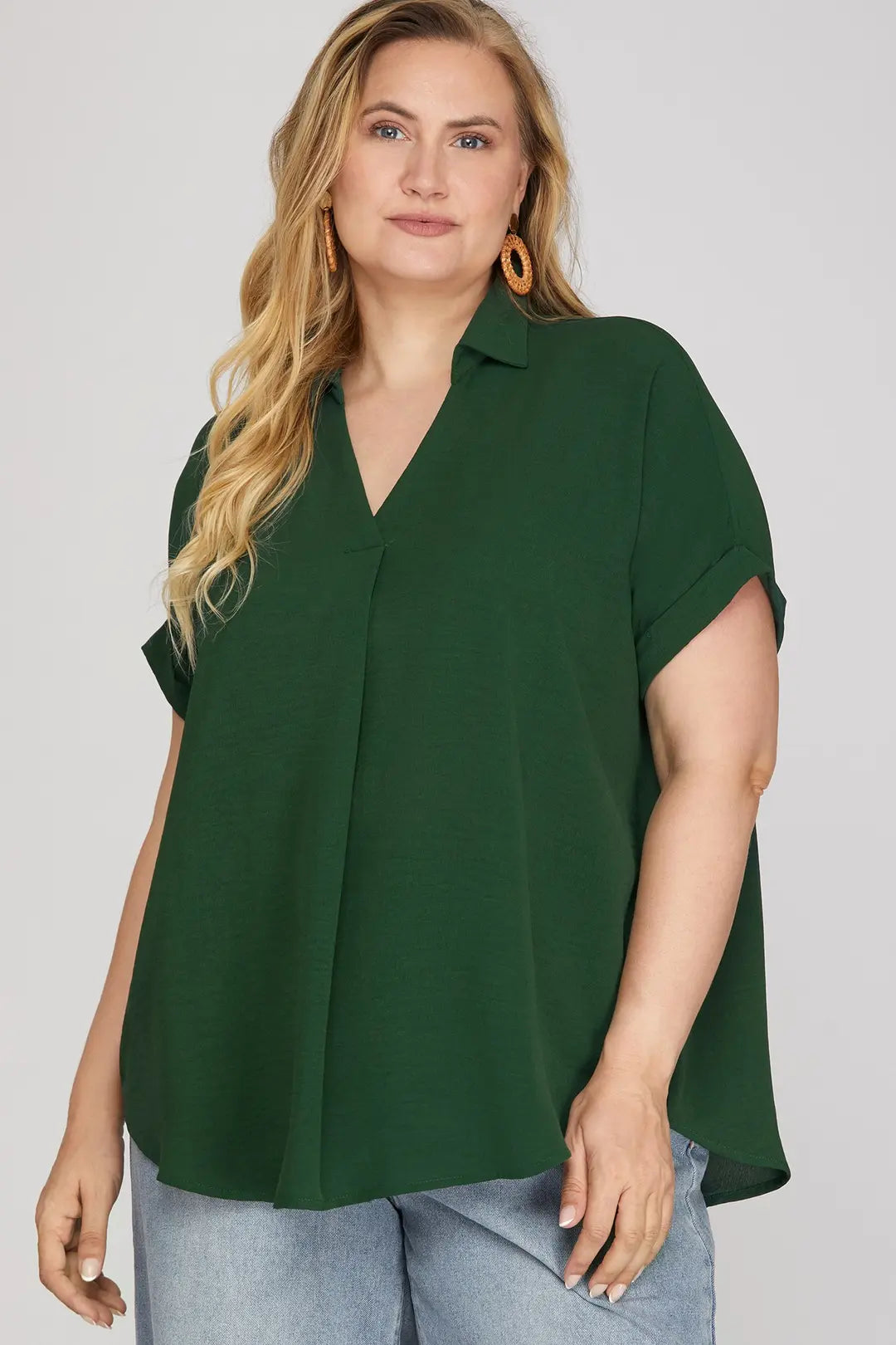 Sea Green Collared Drop Shoulder Top