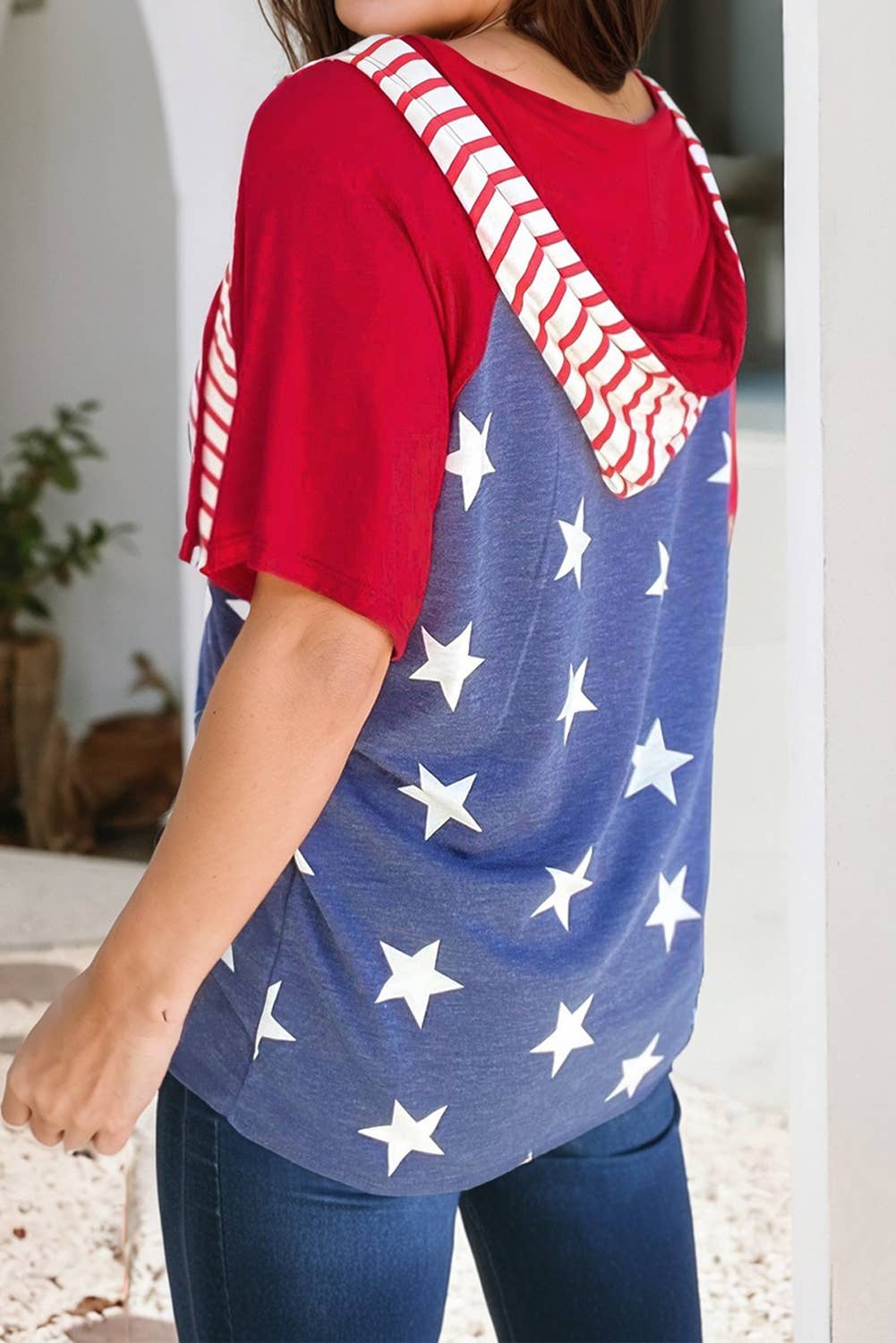 Stars and Stripes Drawstring Hooded T Shirt