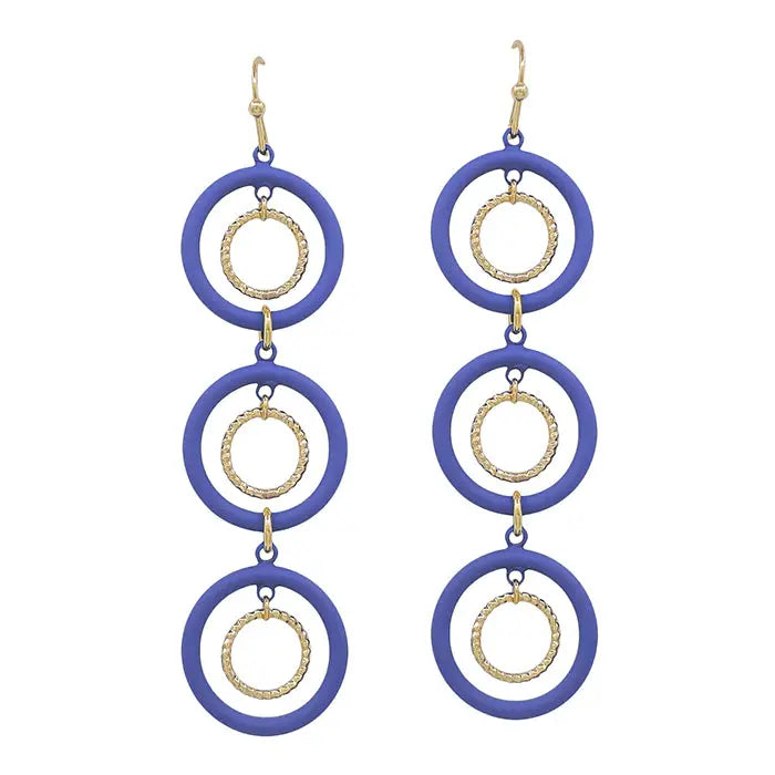 Royal Blue Triple Hoop Drop Earrings