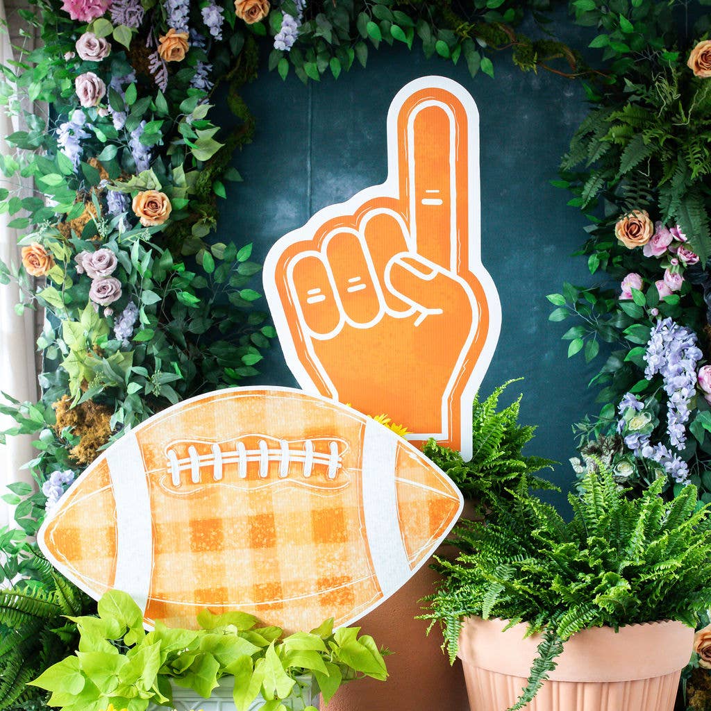 Orange Gingham Football Garden Stake