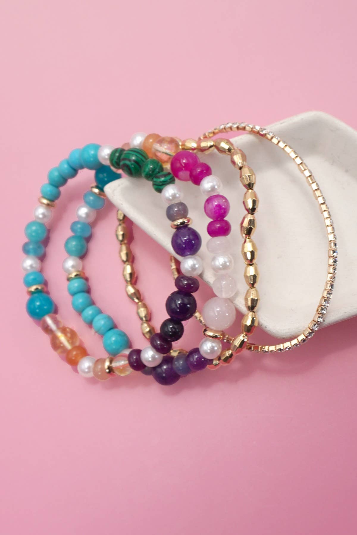 Multi Colored Glass Beaded Bracelet Set