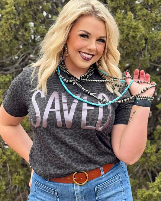 Saved in Black Metallic Puff Tee