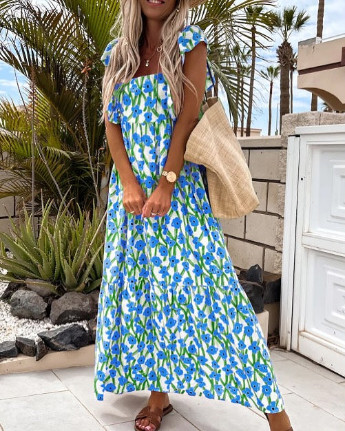 Floral Ruffled Strap Maxi Dress