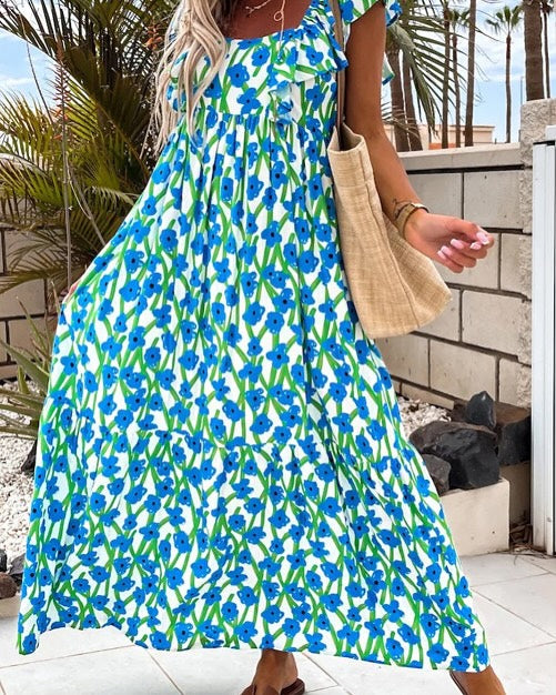 Floral Ruffled Strap Maxi Dress