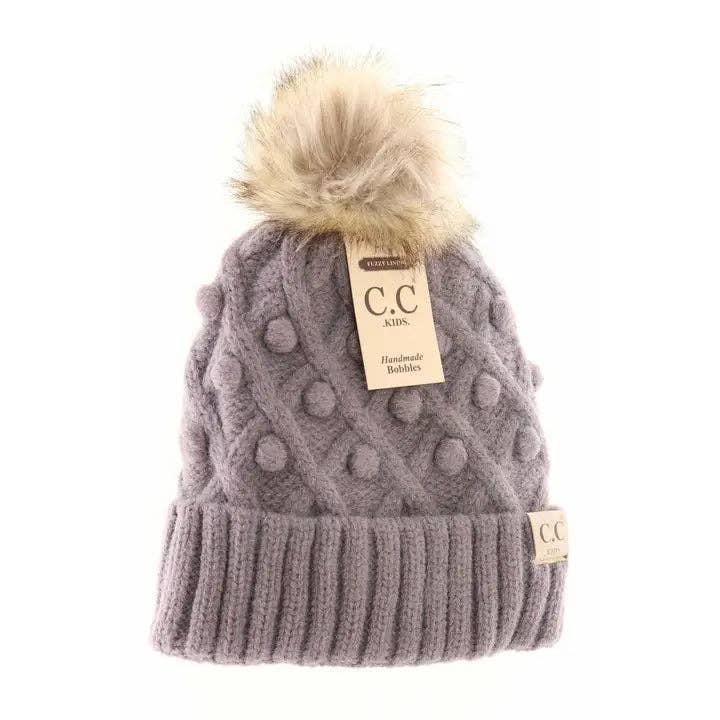 C.C Kids Bobble Knit Faux Fur Pom Beanie