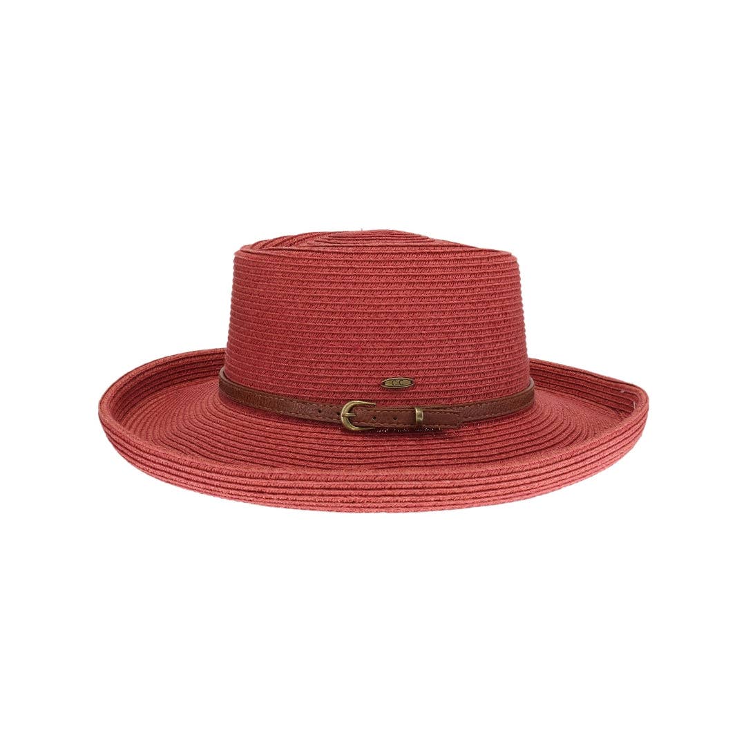 Vegan Leather Belt Band C.C Boater Sun Hat