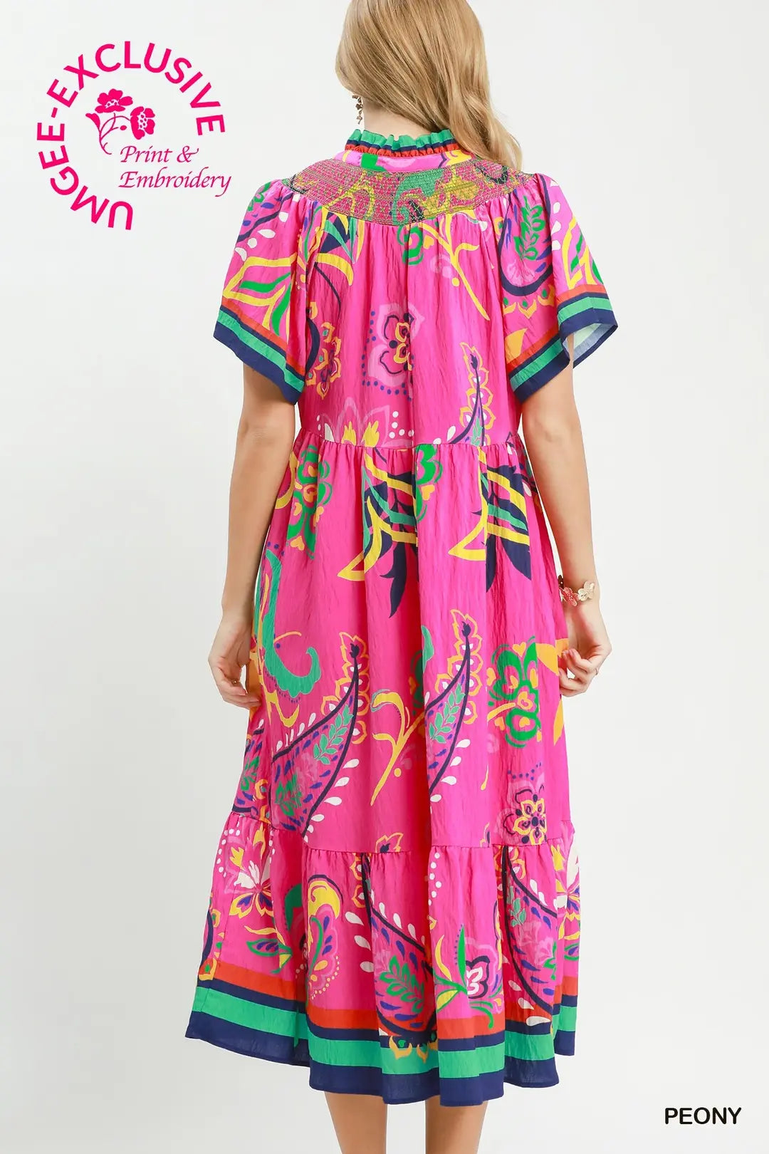 Umgee Peony Paisley Floral Tiered Midi Dress