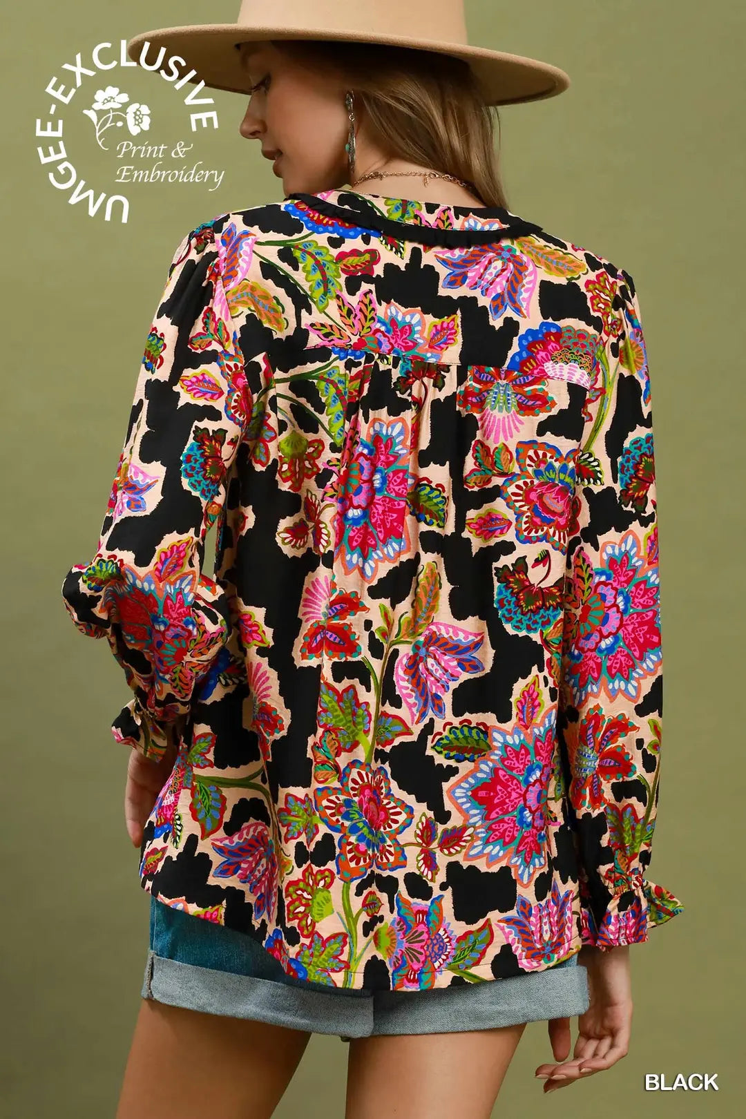 Umgee Mixed Floral Button Down Blouse