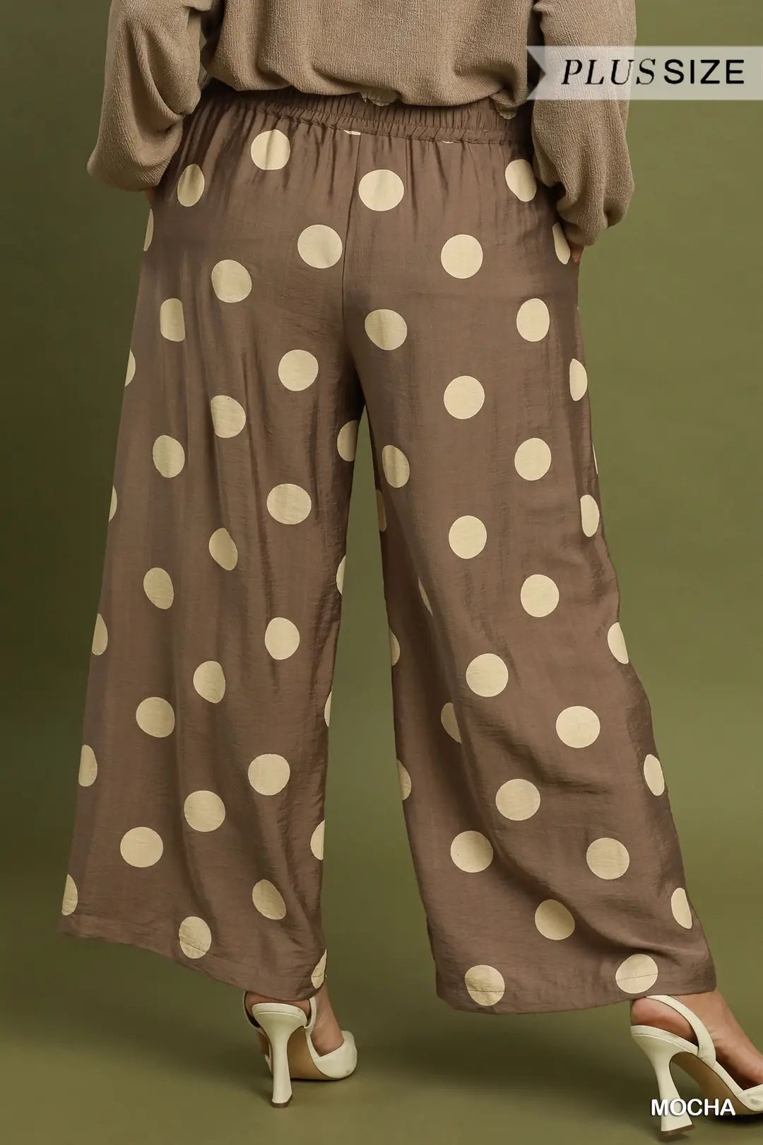 Umgee Mocha Polka Dot Wide Leg Pants