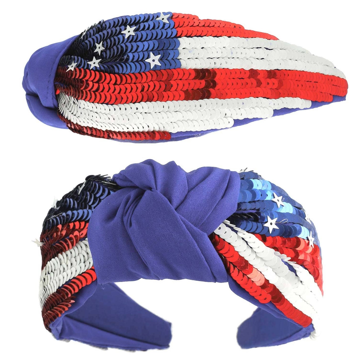 Patriotic Tricolor Sequin Top Knotted Headband