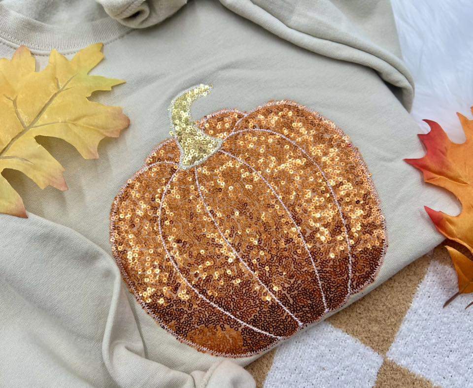 Orange Sequin Pumpkin Sweatshirt