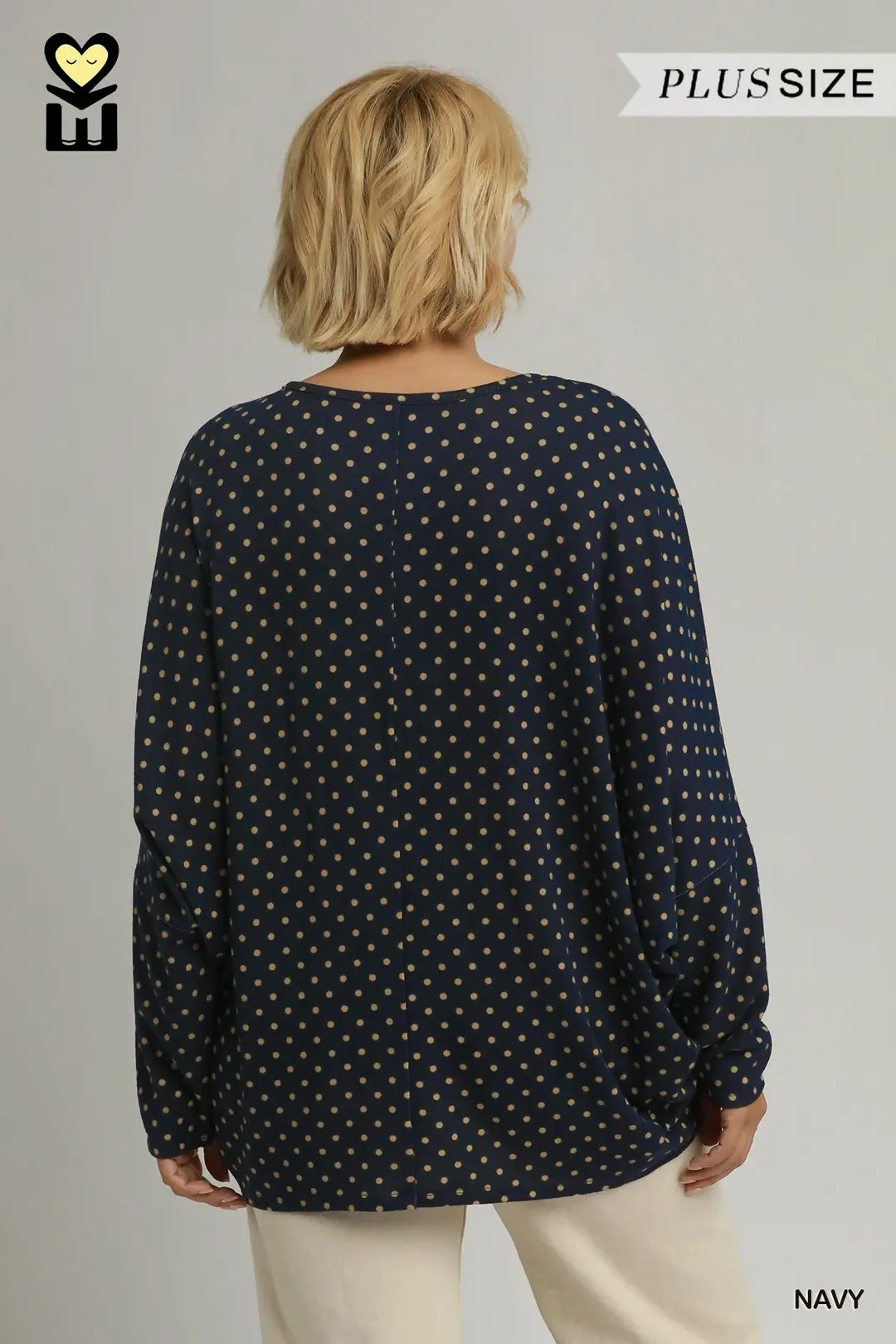 Umgee Navy Polka Dot Oversized Batwing Top