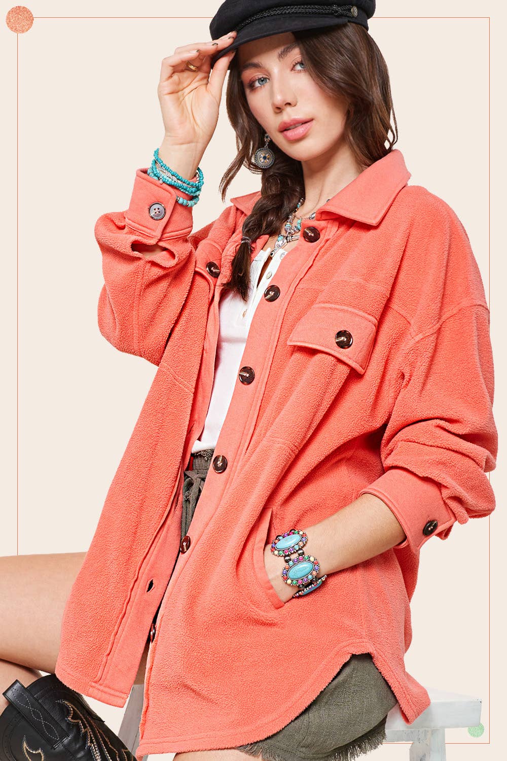 La Miel Button Down Fleece Shacket