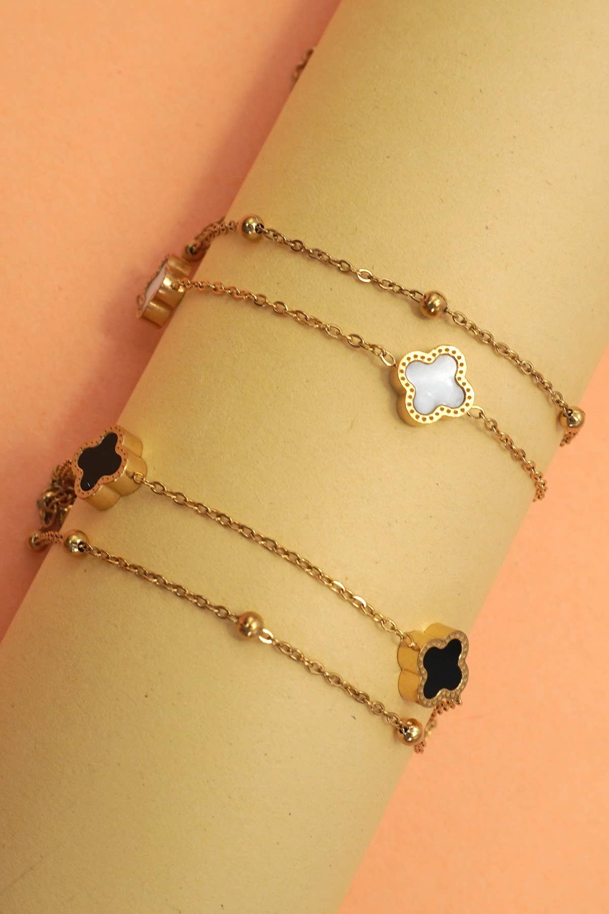 Gold & Black or White Clover Bracelet